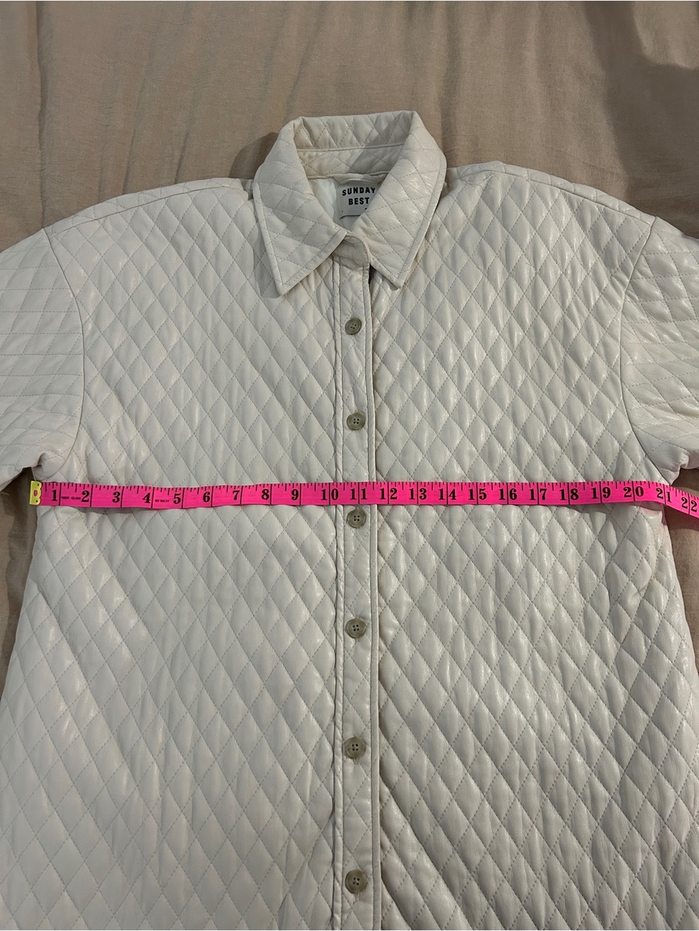 Aritzia Sunday Best Flynn Cream Quilted Faux Leather Shacket Jacket Size L - Picture 5 of 6